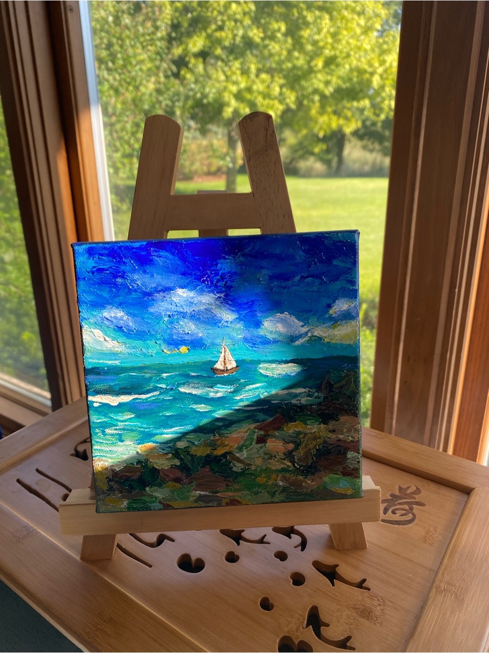 Impasto style seascape scene on canvas original painting - Picture 2 of 4